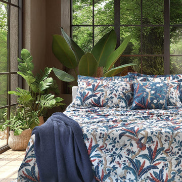 Completo Lenzuola Mirabello Paradise's bird Moderno in Percalle