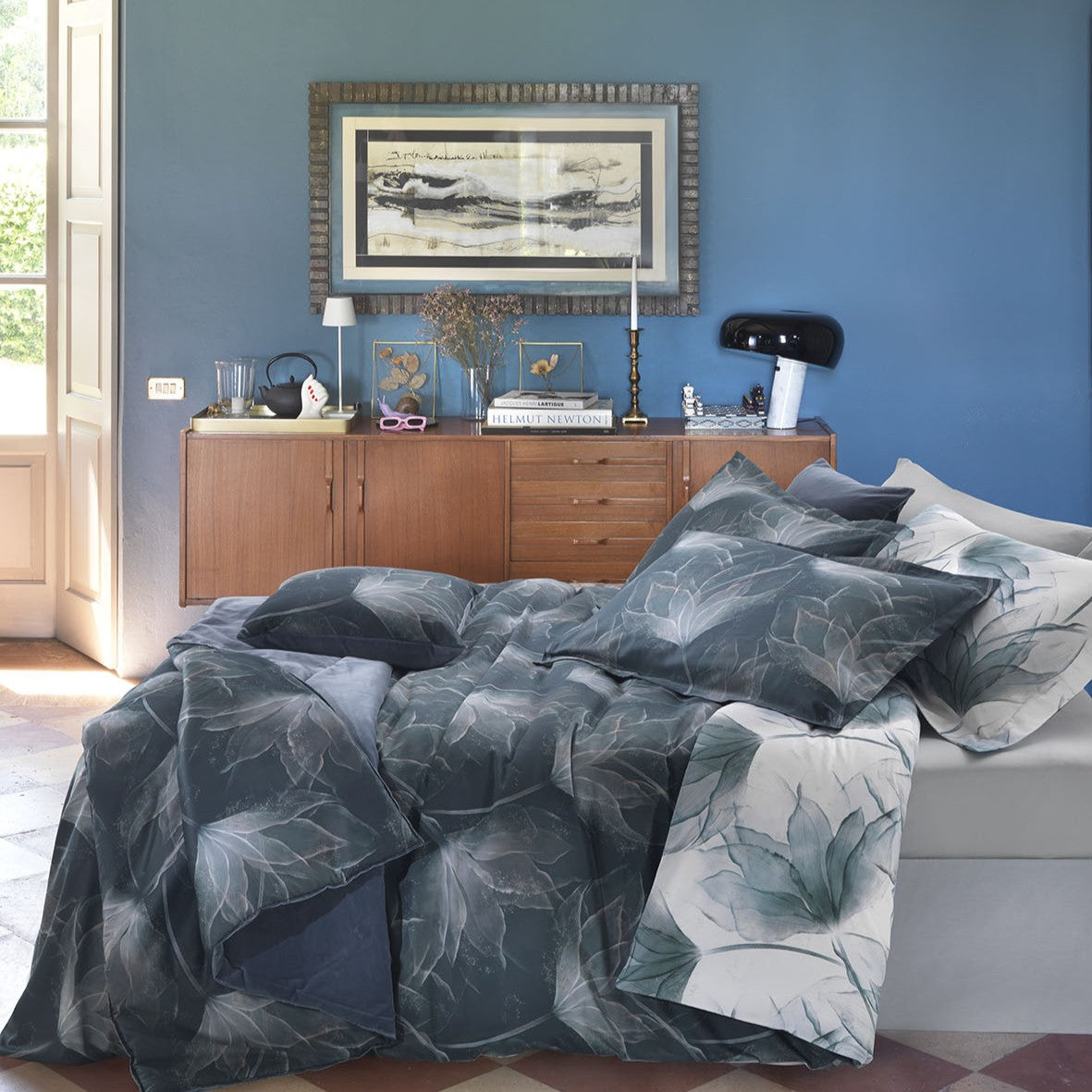 Completo Lenzuola Mirabello Abstract flower Floreale in Raso di cotone