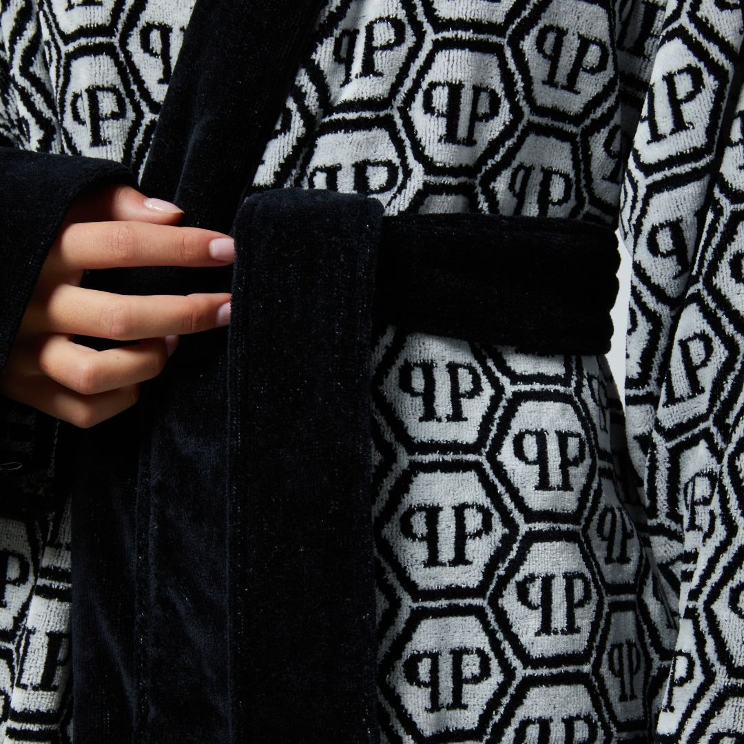Accappatoio con Cappuccio Philipp Plein Pattern Moderno in Spugna