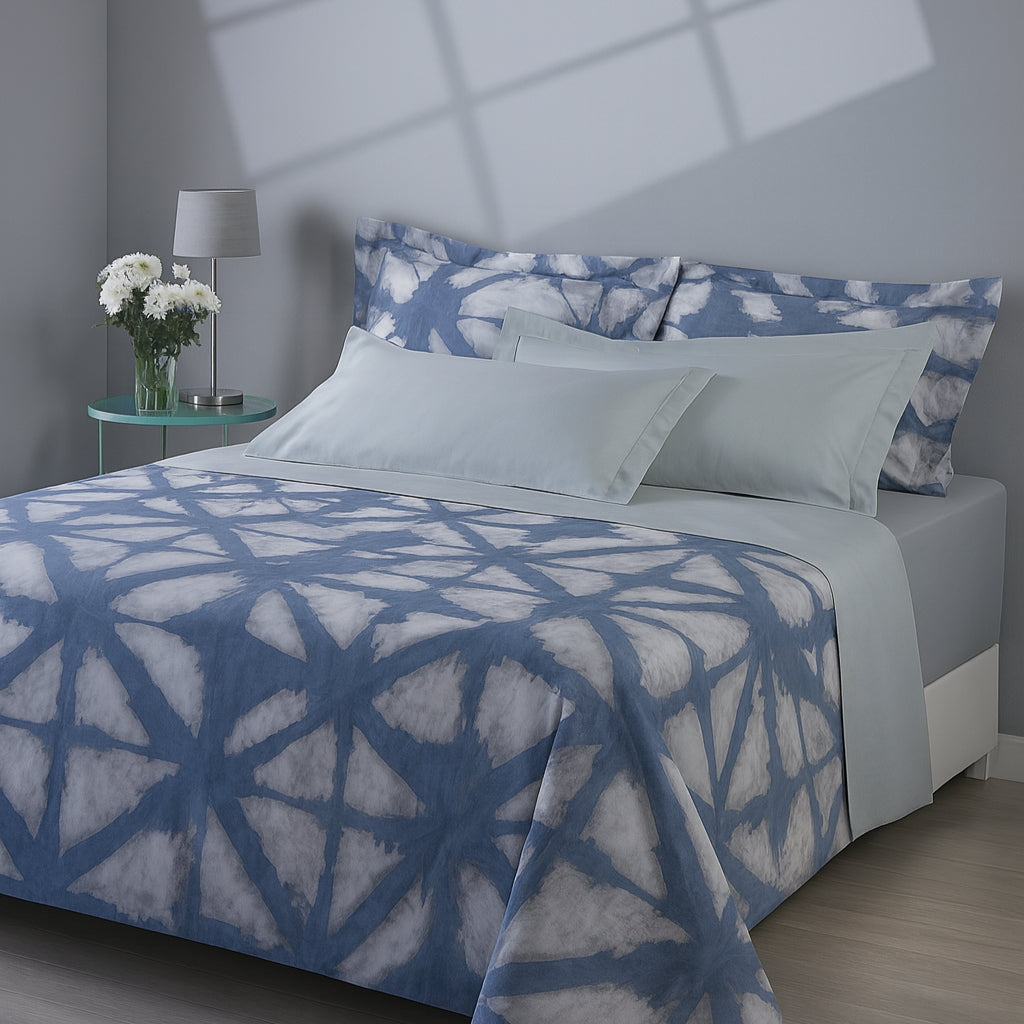 Copripiumino con federe Mirabello Shibori Geometrico in Percalle Luisiana
