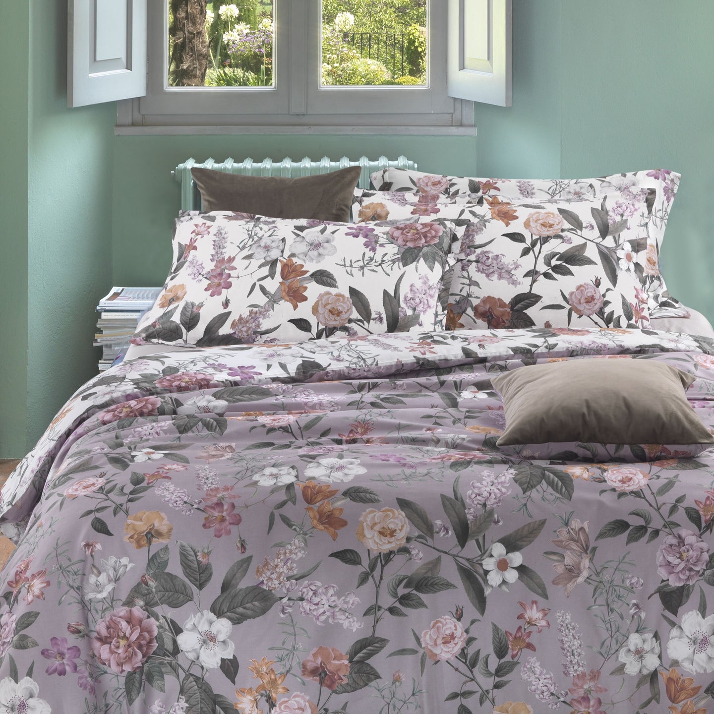 Trapunta Mirabello Winter Garden Floreale in Raso di cotone