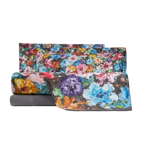 Completo Copripiumino Mirabello Painted garden Floreale in Raso di cotone