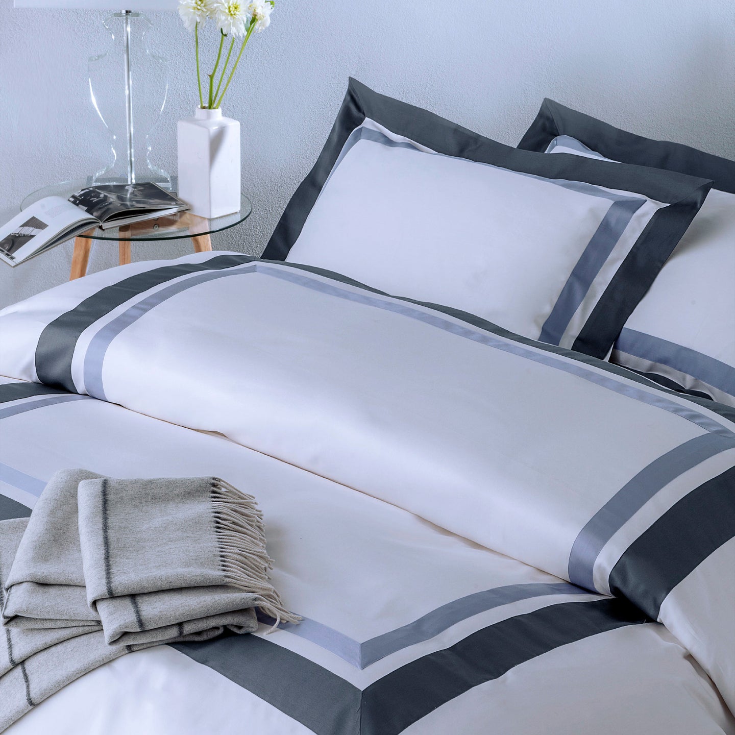 Completo Copripiumino Mirabello Brera Two-tone Tinta Unita in Raso di cotone