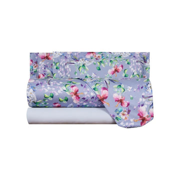 Completo Lenzuola Mirabello Plumbago Floreale in Raso di cotone