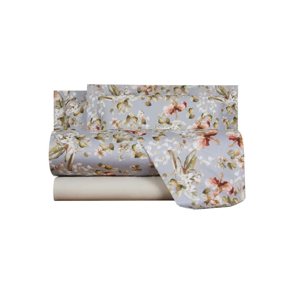 Completo Lenzuola Mirabello Plumbago Floreale in Raso di cotone