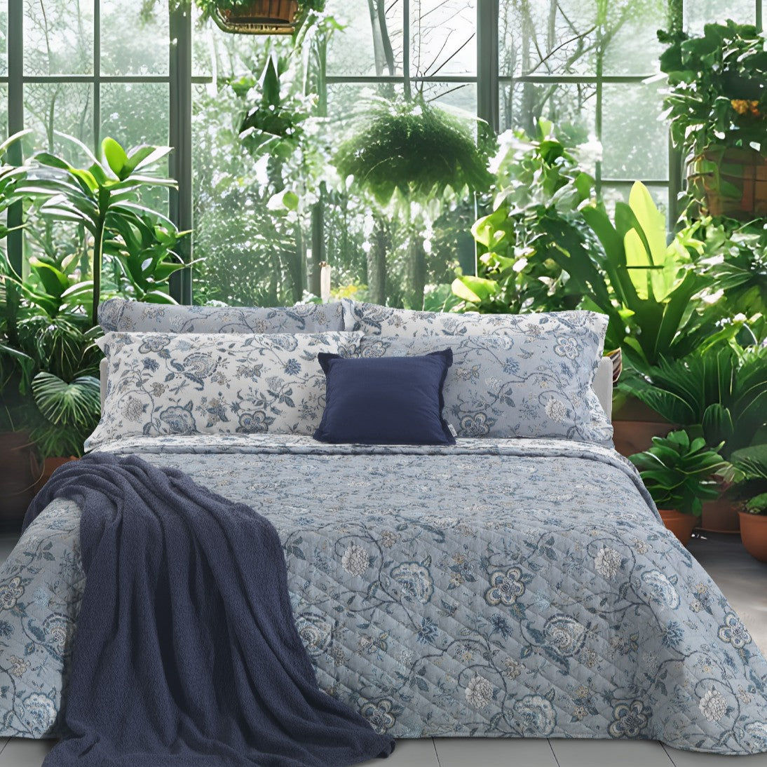 Copriletto Trapuntato Mirabello Delhi Floreale in Percalle