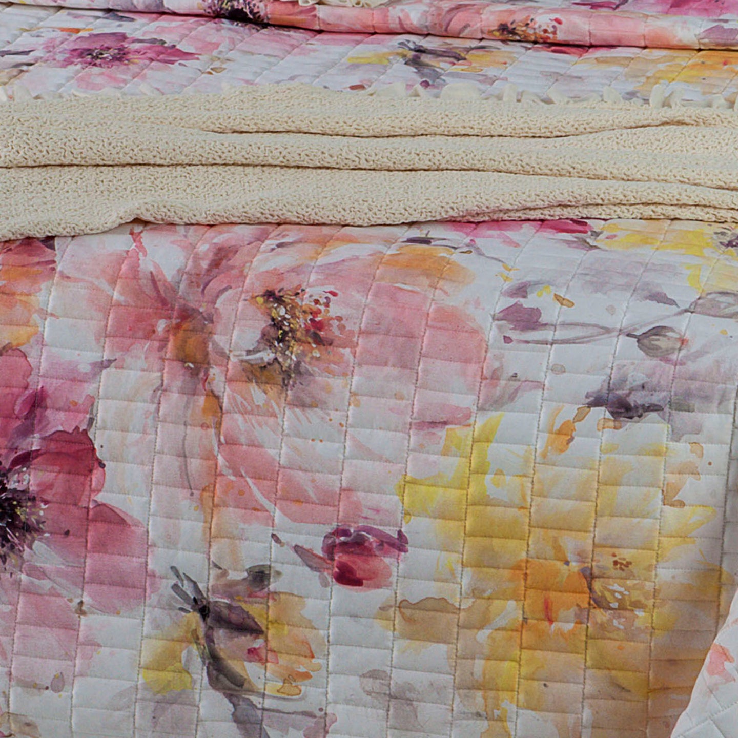 Copriletto Trapuntato Mirabello Fleurs Floreale in Raso di cotone