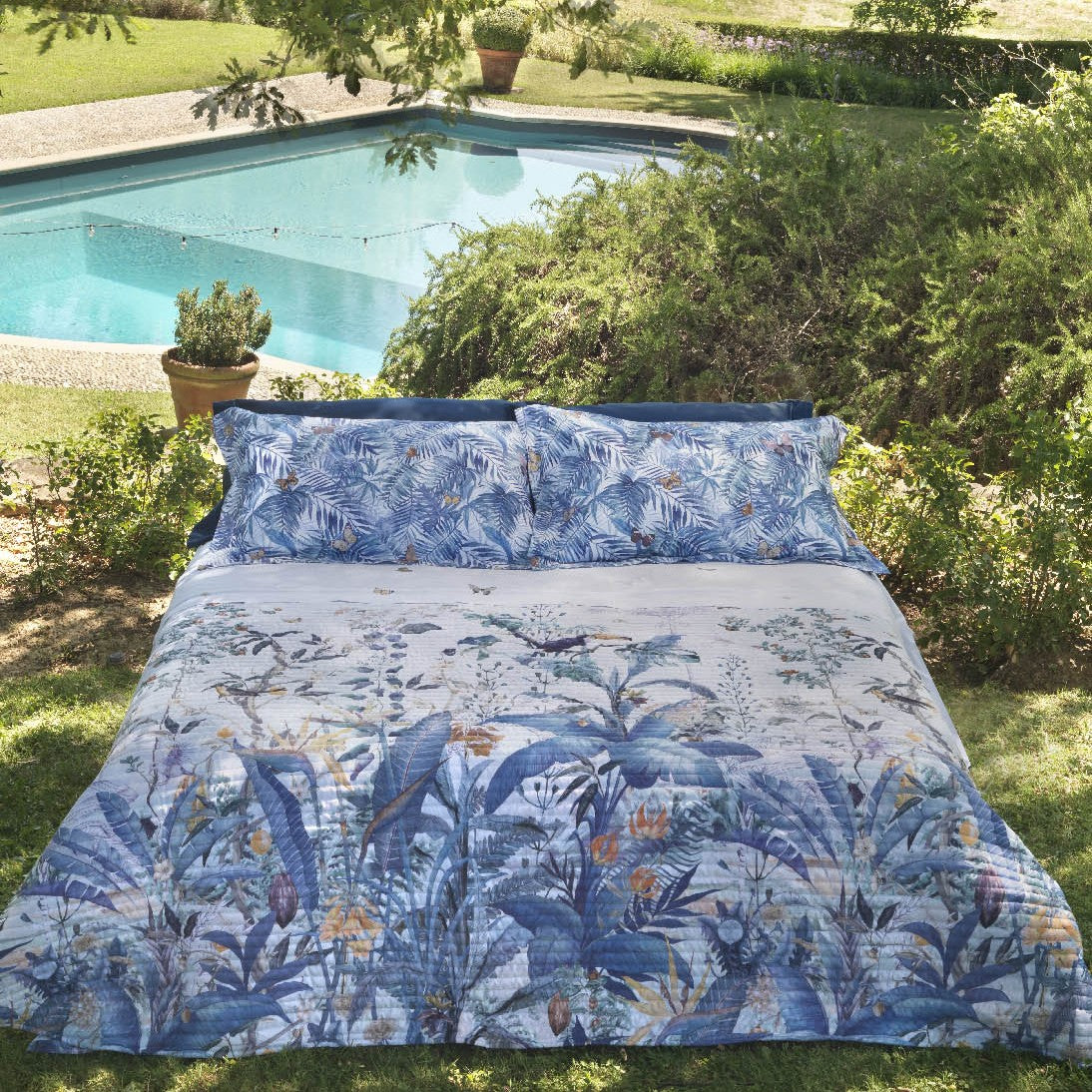 Copriletto Trapuntato Mirabello Green paradise Floreale in Raso di cotone