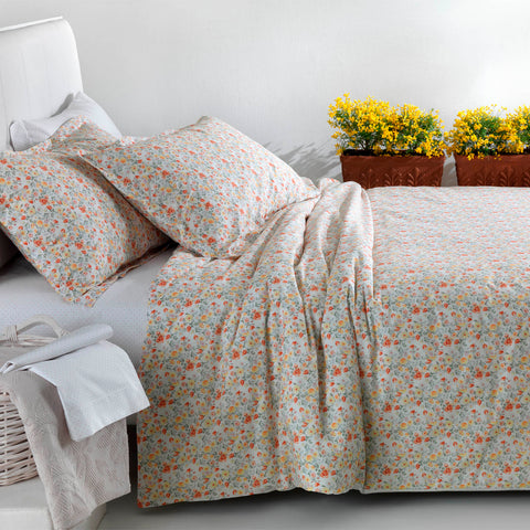 Copripiumino con federe Mirabello Luisiana Bouquet Floreale in Percalle