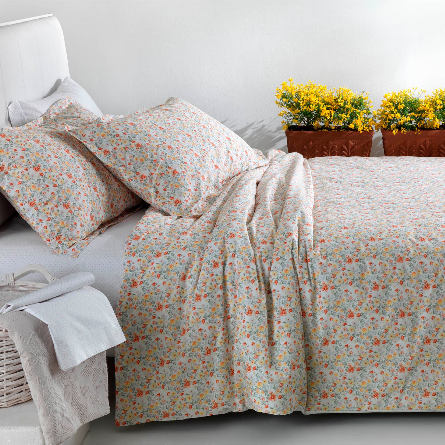 Copripiumino con federe Mirabello Luisiana Bouquet Floreale in Percalle