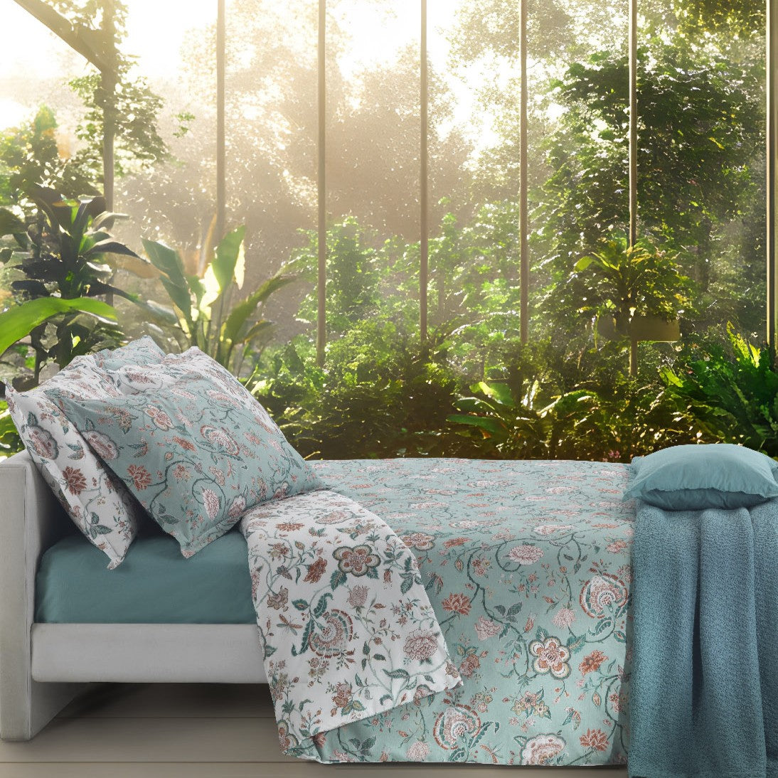 Copripiumino con federe Mirabello Delhi Floreale in Percalle Luisiana