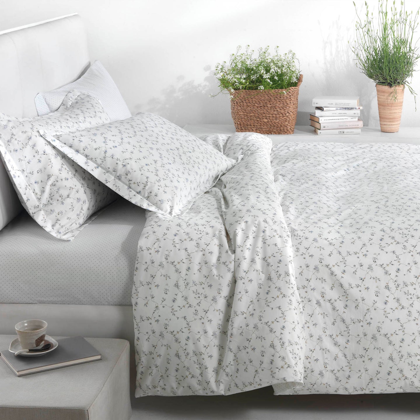 Copripiumino con federe Mirabello Luisiana Fleuries Floreale in Percalle