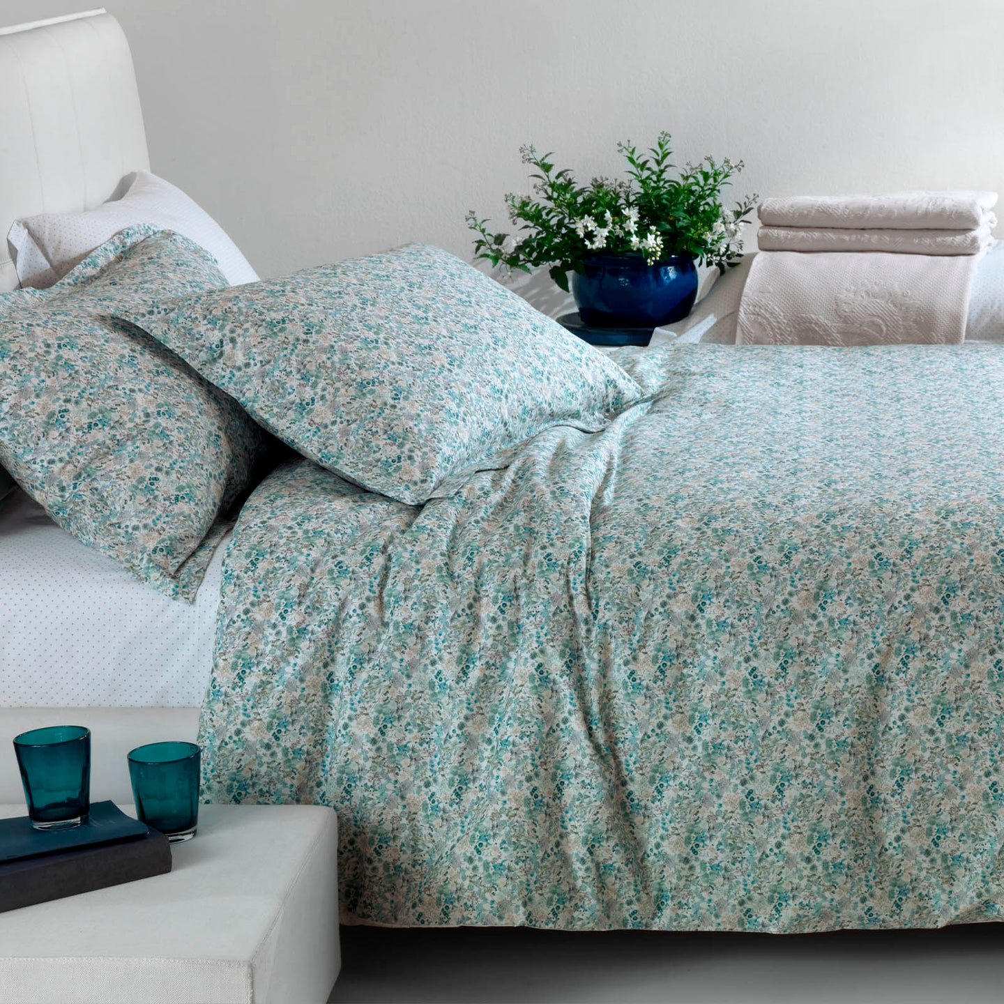 Copripiumino con federe Mirabello Luisiana Jolies fleurs Floreale in Percalle