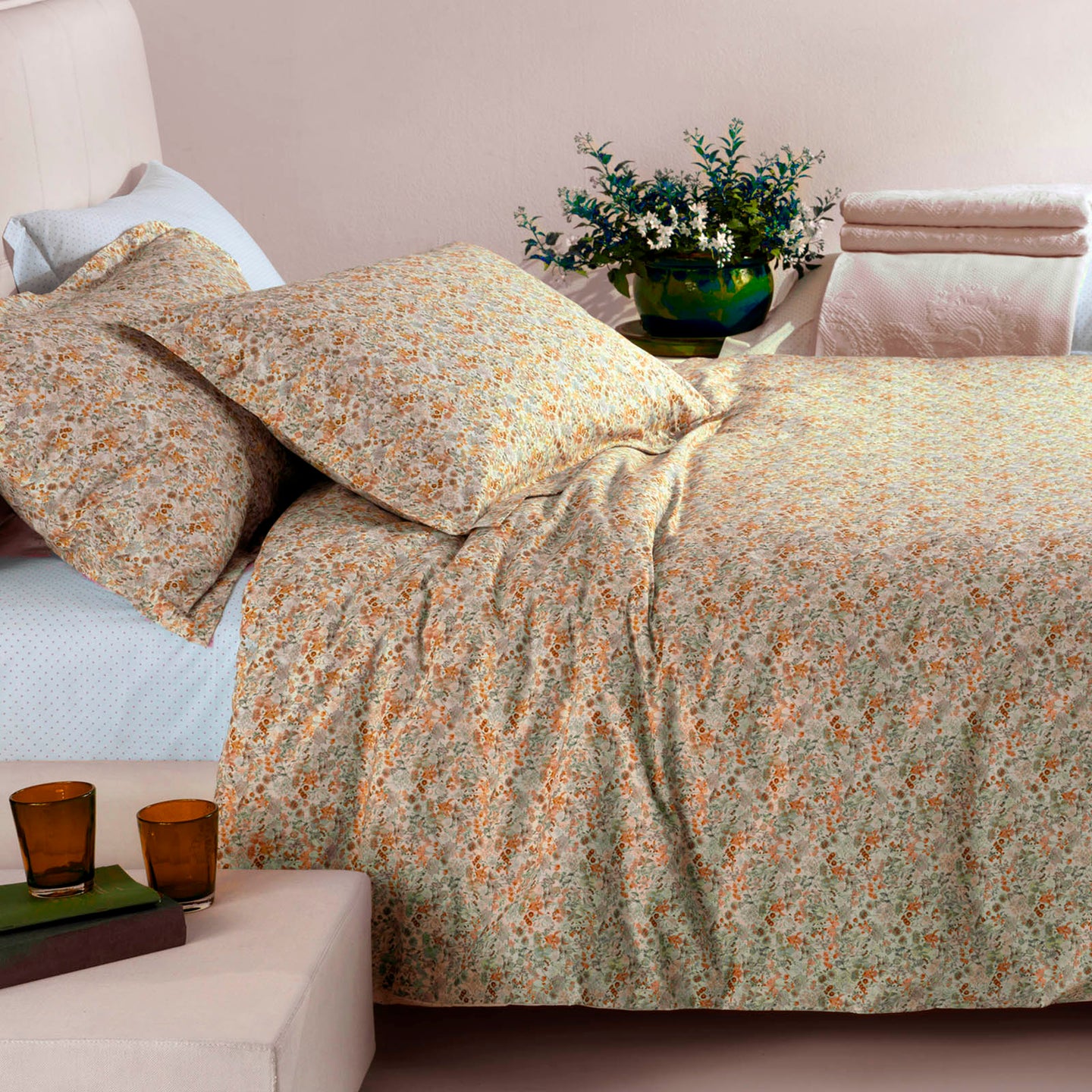 Copripiumino con federe Mirabello Luisiana Jolies fleurs Floreale in Percalle