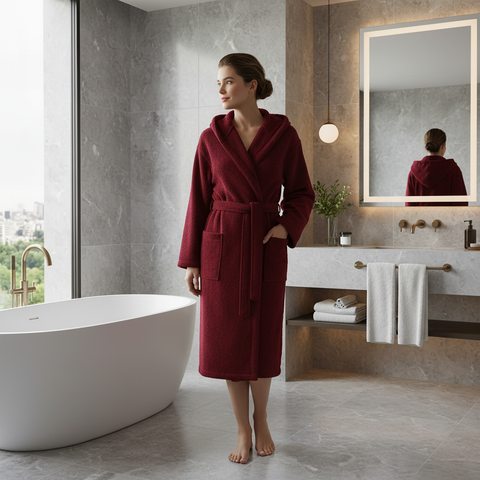 Accappatoio con Cappuccio Carrara Fyber New Fyber Tinta Unita in Cotone