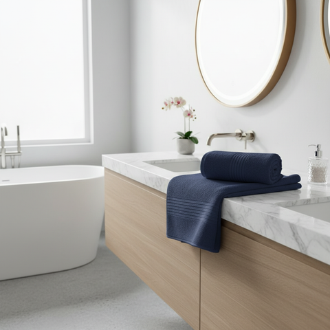 Asciugamano con Ospite Carrara Fyber Stripes Tinta Unita in Spugna