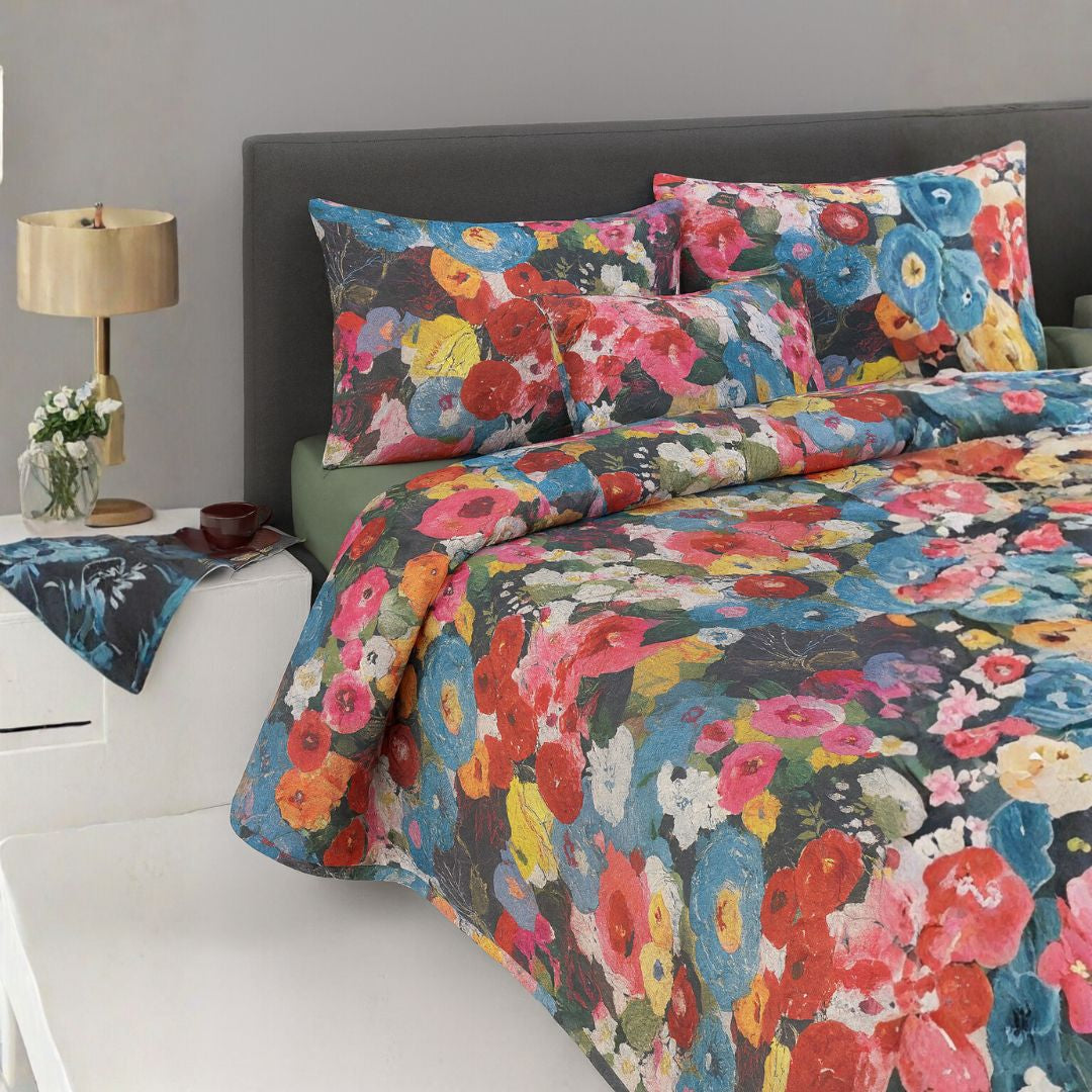 Copriletto Trapuntato Mirabello Fiori-di-klimt Floreale in Percalle