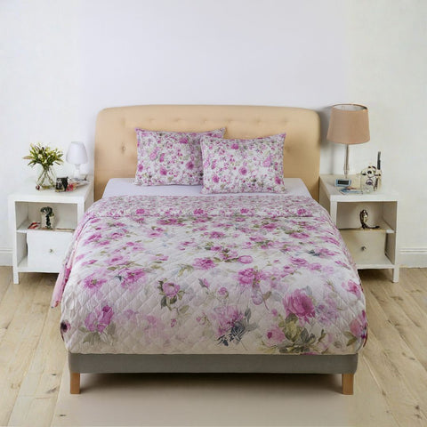 Copriletto Trapuntato Mirabello Moon-peony Floreale in Percalle