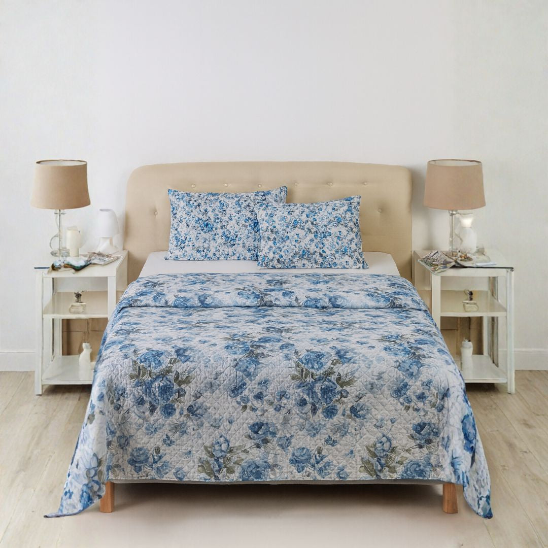 Copriletto Trapuntato Mirabello Moon-peony Floreale in Percalle