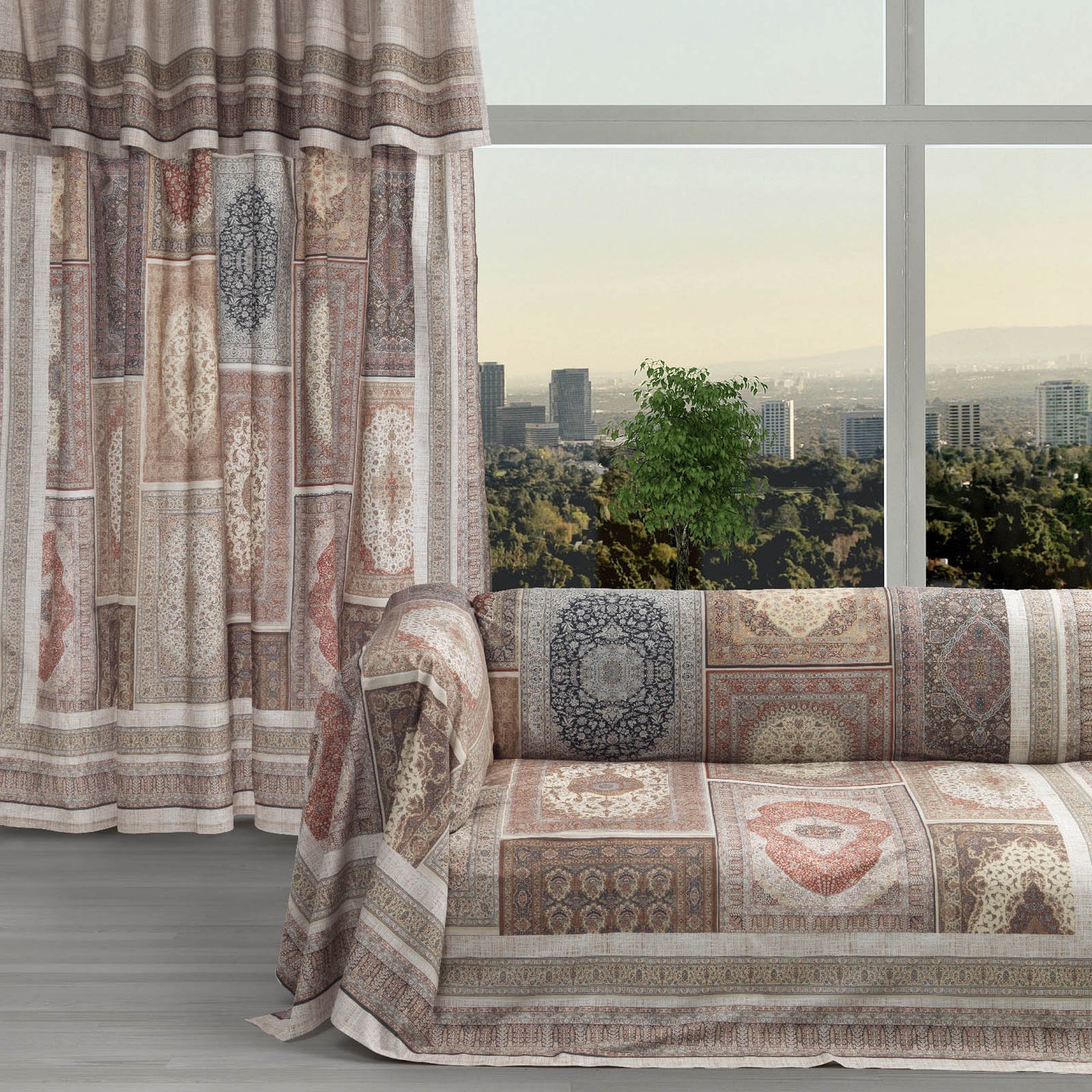 Lenzuolo copriletto con federe Mirabello Oriente Moderno in Percalle Luisiana