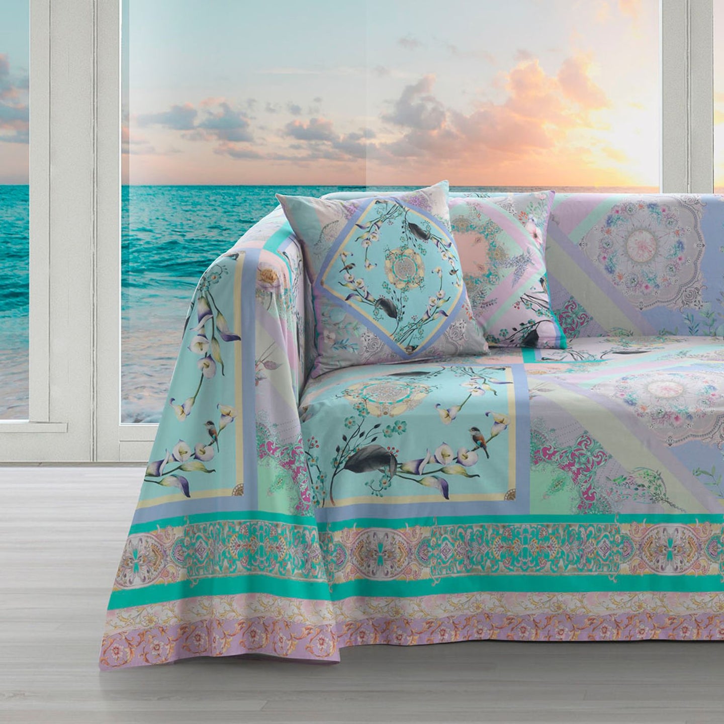 Telo arredo Copridivano Grandecor Mirabello Valencia Moderno in Percalle Luisiana