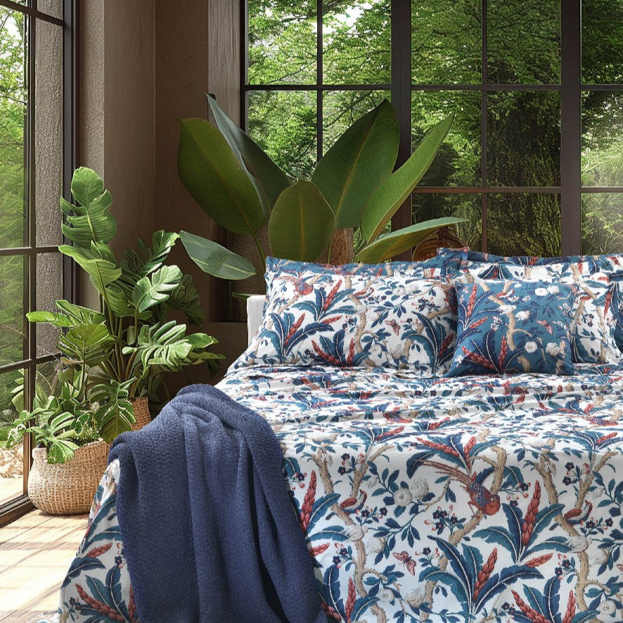 Completo Lenzuola Mirabello Paradise's bird Moderno in Percalle