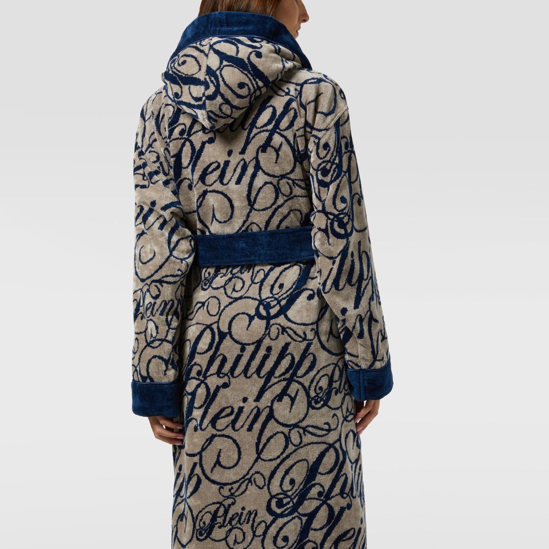 Accappatoio con Cappuccio Philipp Plein Script Moderno in Spugna
