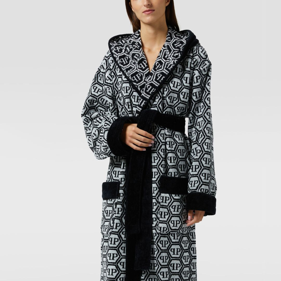 Accappatoio con Cappuccio Philipp Plein Pattern Moderno in Spugna