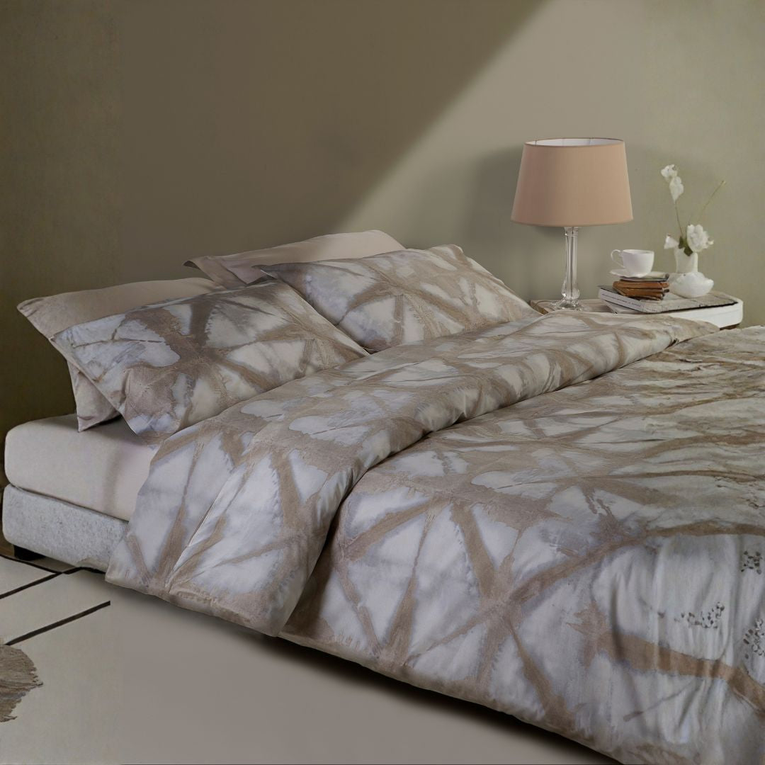 Copripiumino con federe Mirabello Shibori Geometrico in Percalle Luisiana