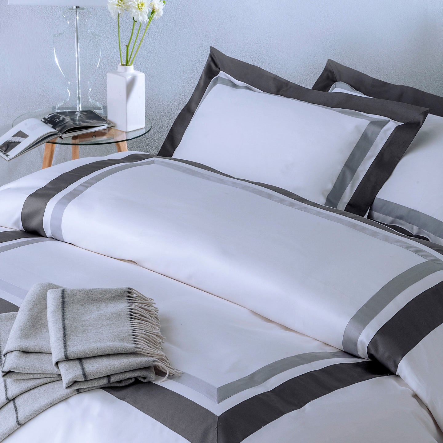 Completo Copripiumino Mirabello Brera Two-tone Tinta Unita in Raso di cotone