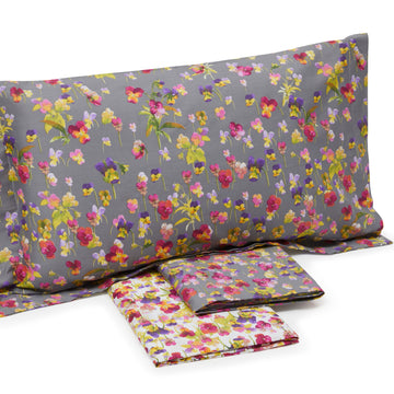 Completo Lenzuola Emporium Violetta Floreale in Raso di cotone