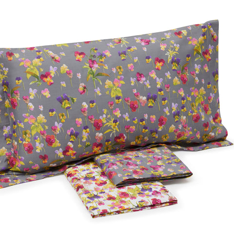 Completo Lenzuola Emporium Violetta Floreale in Raso di cotone