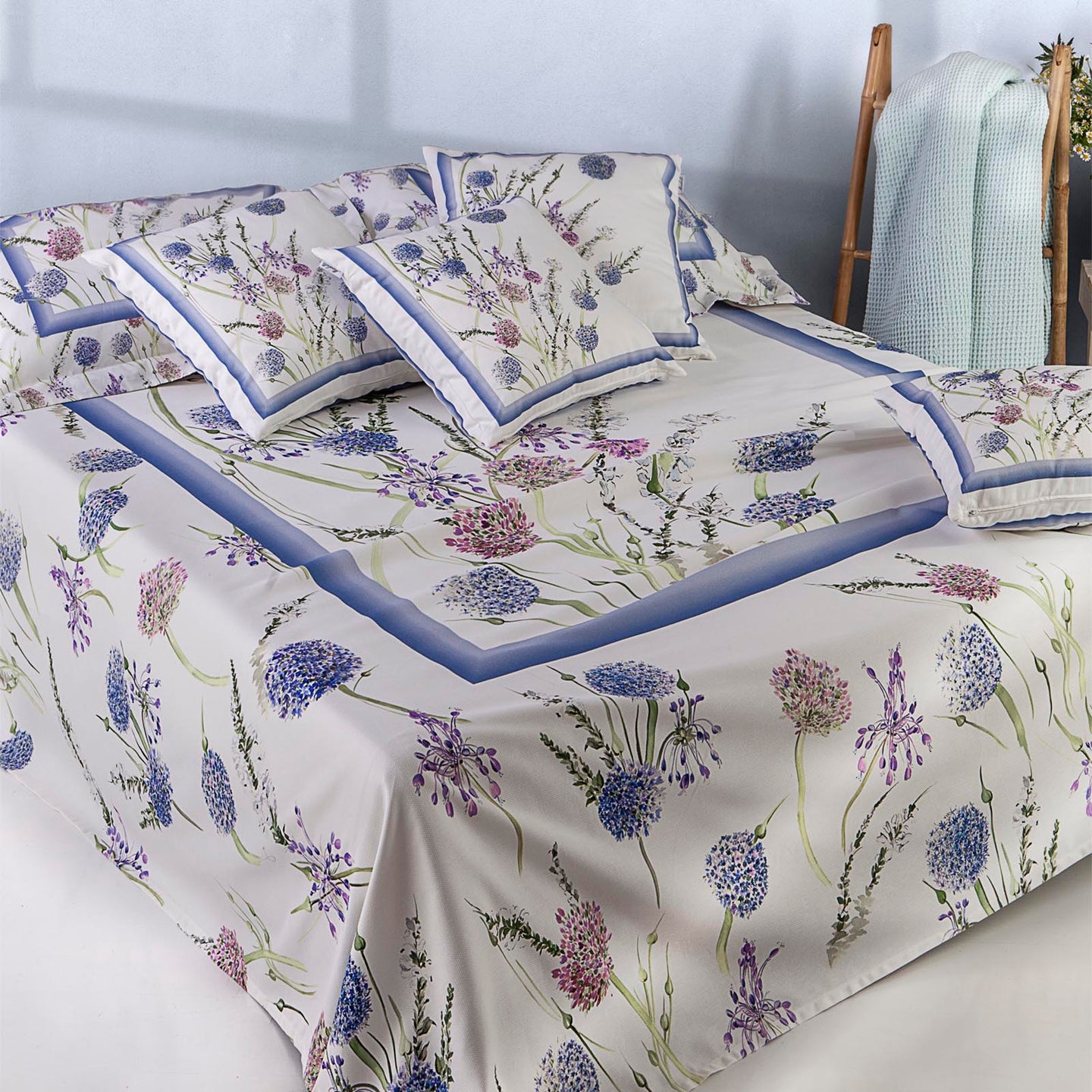 Copriletto non Trapuntato Mirabello Blue-carre'fleur Tinta Unita in Cotone