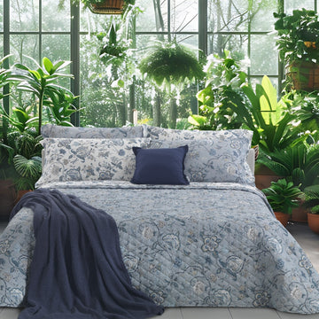 Copriletto Trapuntato Mirabello Delhi Floreale in Percalle