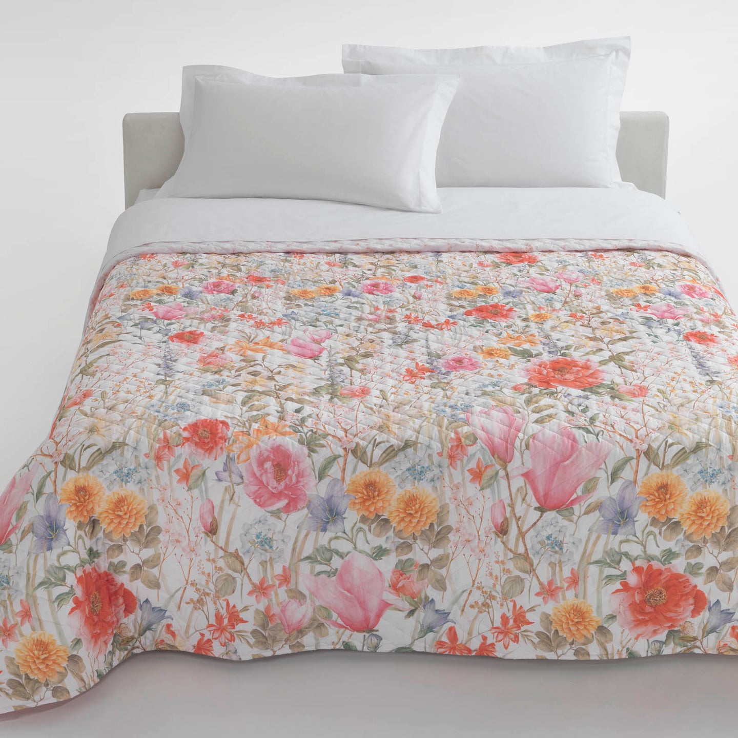 Copriletto Trapuntato Mirabello Festa di primavera Floreale in Percalle