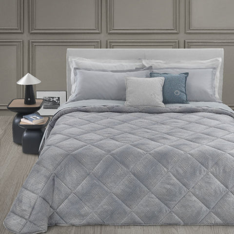 Copriletto Trapuntato Trussardi Tartan Geometrico in Raso Jacquard