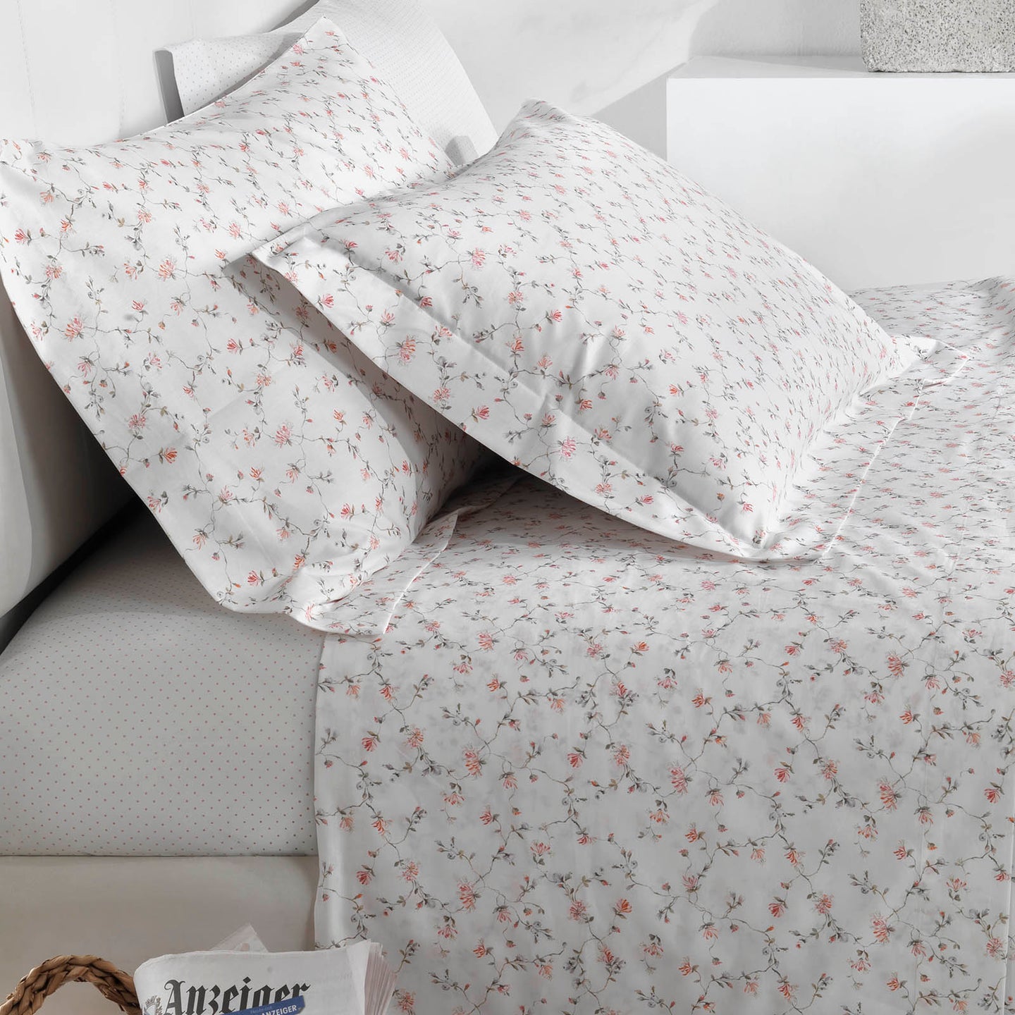 Copripiumino con federe Mirabello Luisiana Fleuries Floreale in Percalle