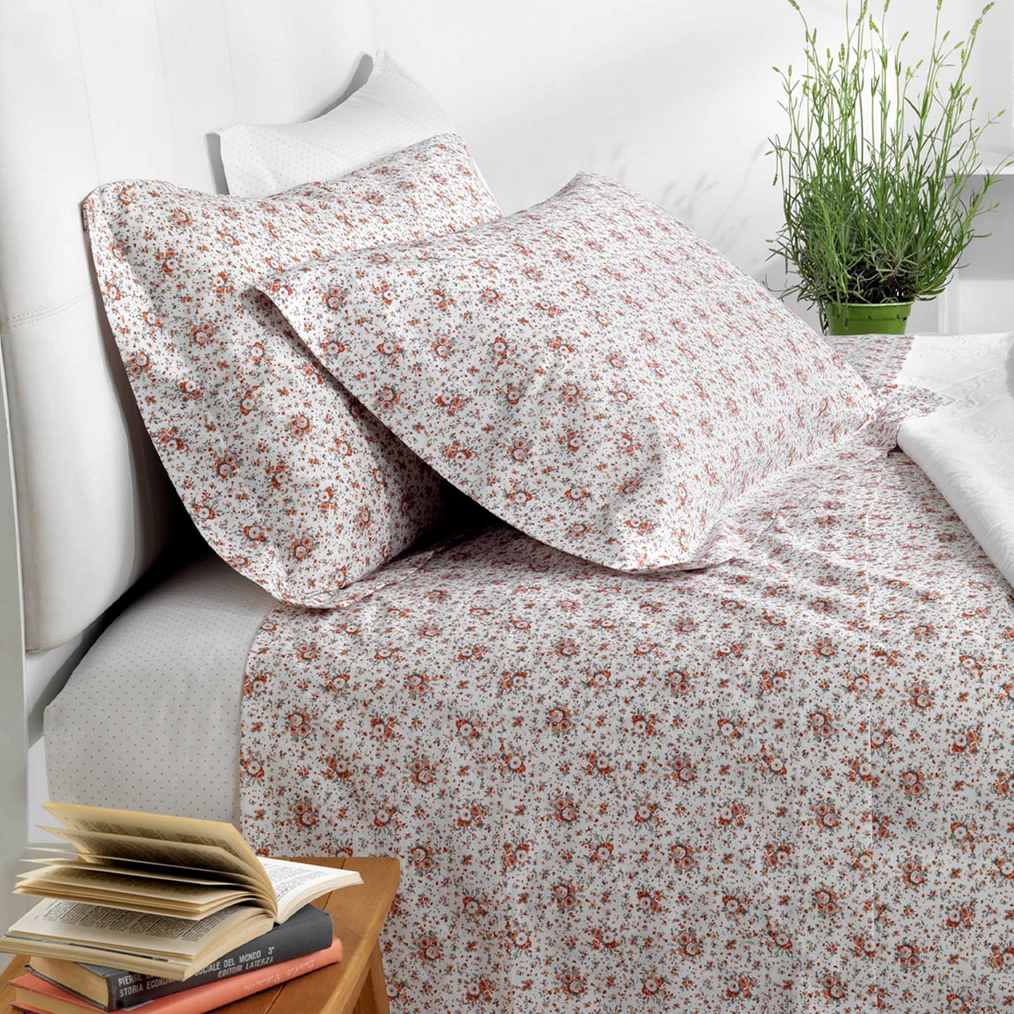 Copripiumino con federe Mirabello Luisiana Petite-bouquet Floreale in Percalle