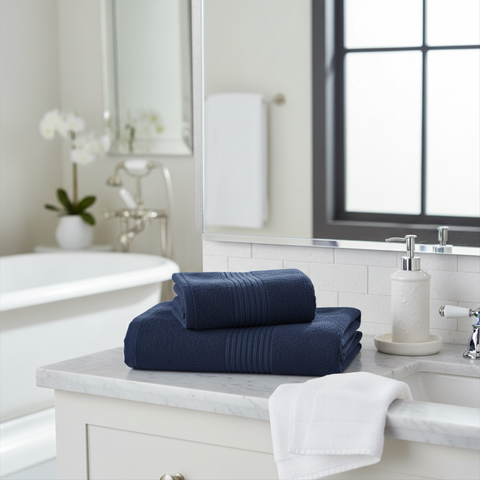 Asciugamano con Ospite Carrara Fyber Stripes Tinta Unita in Spugna