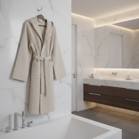 Accappatoio con Cappuccio Bellora Continuat. Ape Tinta Unita in Nido d'ape